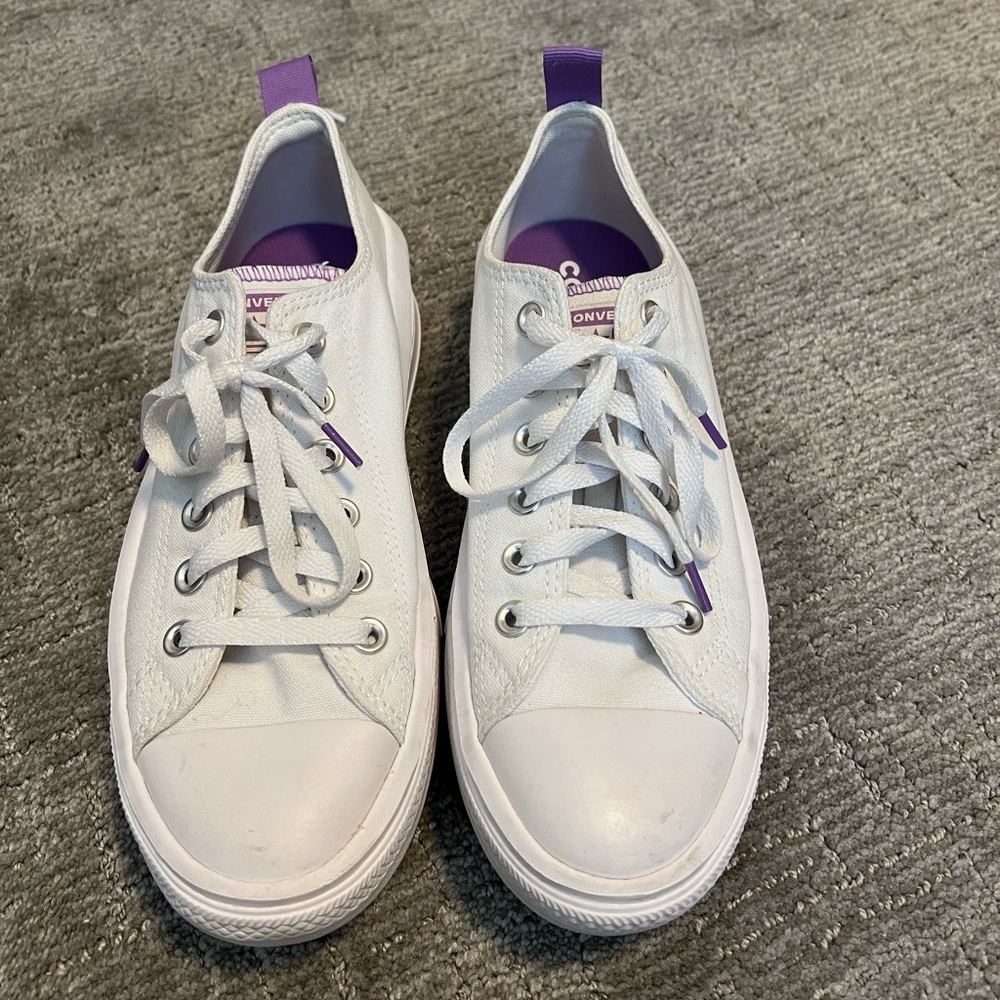 Converse Women/Kids White Sneakers with Purple Highlights